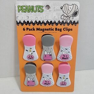 PEANUTS Snoopy Woodstock 6 Pack Magnetic Bag Clips Pink Pumpkins Halloween‎